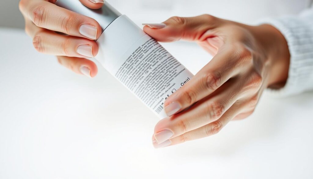 A close-up shot of a person's hands meticulously examining a cosmetic product, scrutinizing the packaging, ingredients, and other authentication details under bright, evenly diffused lighting. The focus is on the tactile examination, capturing the care and attention to detail as the person verifies the authenticity. The background is clean and minimalist, allowing the verification process to be the central focus of the image. A close-up shot of a person's hands meticulously examining a cosmetic product, scrutinizing the packaging, ingredients, and other authentication details under bright, evenly diffused lighting. The focus is on the tactile examination, capturing the care and attention to detail as the person verifies the authenticity. The background is clean and minimalist, allowing the verification process to be the central focus of the image.