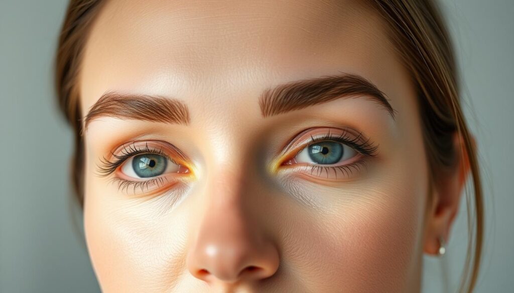A close-up shot of a woman's face, her skin gently illuminated by soft, natural lighting. The forehead and brow area are the focal point, with the skin appearing clean, supple, and evenly toned. The texture is smooth, free of any blemishes or imperfections, creating a flawless canvas for permanent makeup application. The lighting casts subtle shadows, highlighting the contours of the brow area and accentuating the natural shape. The overall mood is serene and professional, setting the stage for a successful permanent makeup treatment. A close-up shot of a woman's face, her skin gently illuminated by soft, natural lighting. The forehead and brow area are the focal point, with the skin appearing clean, supple, and evenly toned. The texture is smooth, free of any blemishes or imperfections, creating a flawless canvas for permanent makeup application. The lighting casts subtle shadows, highlighting the contours of the brow area and accentuating the natural shape. The overall mood is serene and professional, setting the stage for a successful permanent makeup treatment.