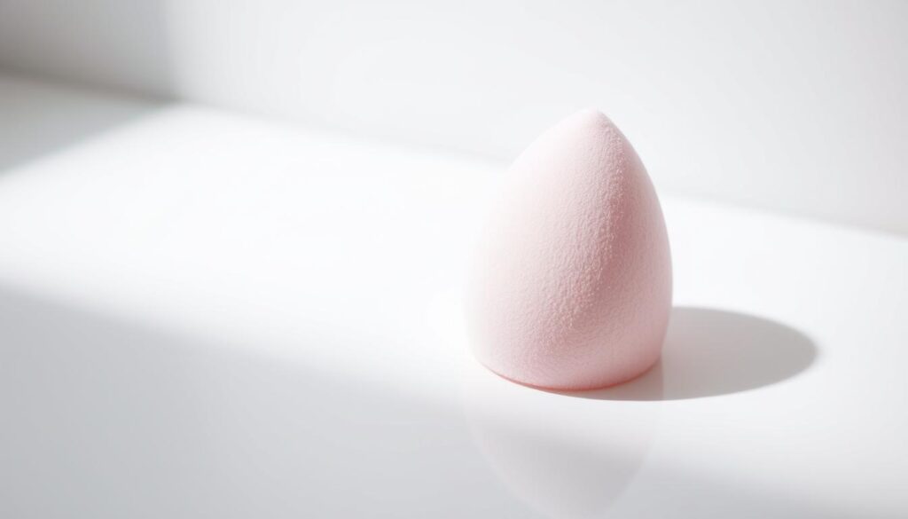 A closeup shot of a makeup sponge resting on a pristine white surface, illuminated by soft, even lighting. The sponge is plump and clean, its surface unblemished, showcasing its ideal hygienic state. The background is slightly blurred, maintaining the focus on the sponge and conveying a sense of simplicity and clarity. The lighting casts subtle shadows, highlighting the sponge's texture and form, and the overall composition emphasizes the importance of maintaining a clean and well-cared-for makeup tool. A closeup shot of a makeup sponge resting on a pristine white surface, illuminated by soft, even lighting. The sponge is plump and clean, its surface unblemished, showcasing its ideal hygienic state. The background is slightly blurred, maintaining the focus on the sponge and conveying a sense of simplicity and clarity. The lighting casts subtle shadows, highlighting the sponge's texture and form, and the overall composition emphasizes the importance of maintaining a clean and well-cared-for makeup tool.