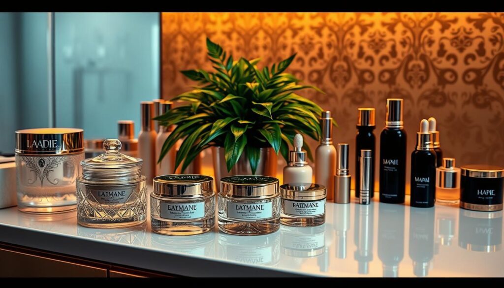 A luxurious display of the finest Italian cosmetics, meticulously arranged on a sleek, elegant vanity. Exquisite glass jars and bottles reflecting the warm, golden lighting that casts a soft, inviting glow. The foreground features a selection of high-end skincare and makeup products, each with intricate, sophisticated packaging that hints at the quality within. In the middle ground, a lush, verdant plant adds a touch of natural elegance, while the background is dominated by a subtle, sophisticated pattern that evokes the rich, timeless aesthetic of Italian design. The overall scene radiates a sense of refined luxury and indulgence, perfectly encapsulating the essence of the "Best Italian Cosmetics: A Review of Luxury and Quality". A luxurious display of the finest Italian cosmetics, meticulously arranged on a sleek, elegant vanity. Exquisite glass jars and bottles reflecting the warm, golden lighting that casts a soft, inviting glow. The foreground features a selection of high-end skincare and makeup products, each with intricate, sophisticated packaging that hints at the quality within. In the middle ground, a lush, verdant plant adds a touch of natural elegance, while the background is dominated by a subtle, sophisticated pattern that evokes the rich, timeless aesthetic of Italian design. The overall scene radiates a sense of refined luxury and indulgence, perfectly encapsulating the essence of the "Best Italian Cosmetics: A Review of Luxury and Quality".