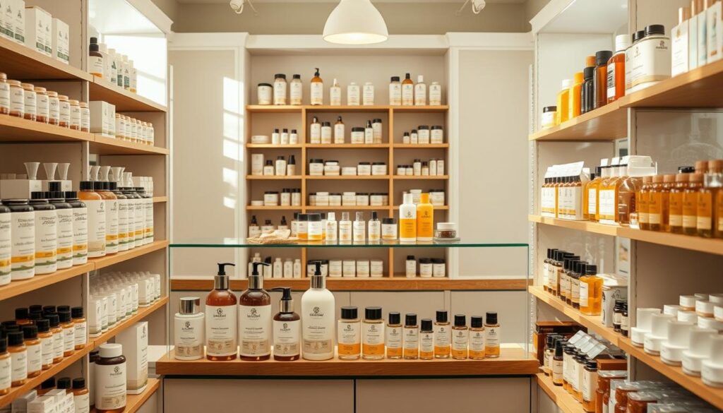 A well-stocked display of high-quality Hungarian skincare products stands in a bright, airy apothecary. Rows of elegantly-packaged moisturizers, serums, and bath items in natural hues line the shelves, their labels showcasing traditional Hungarian herbal ingredients like thermal spring water, soothing chamomile, and nourishing honey. The lighting is soft and inviting, creating a warm, relaxing atmosphere that encourages exploration and discovery. The scene captures the essence of the best Hungarian cosmetics - a harmonious blend of time-honored traditions and modern wellness innovation, all packaged in a visually appealing and enticing manner. A well-stocked display of high-quality Hungarian skincare products stands in a bright, airy apothecary. Rows of elegantly-packaged moisturizers, serums, and bath items in natural hues line the shelves, their labels showcasing traditional Hungarian herbal ingredients like thermal spring water, soothing chamomile, and nourishing honey. The lighting is soft and inviting, creating a warm, relaxing atmosphere that encourages exploration and discovery. The scene captures the essence of the best Hungarian cosmetics - a harmonious blend of time-honored traditions and modern wellness innovation, all packaged in a visually appealing and enticing manner.